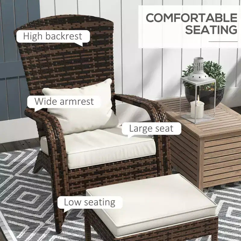 Sedia Adirondack in vimini per braciere con pouf e cuscini
