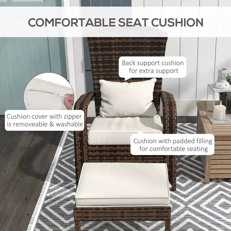 Sedia Adirondack in vimini per braciere con pouf e cuscini