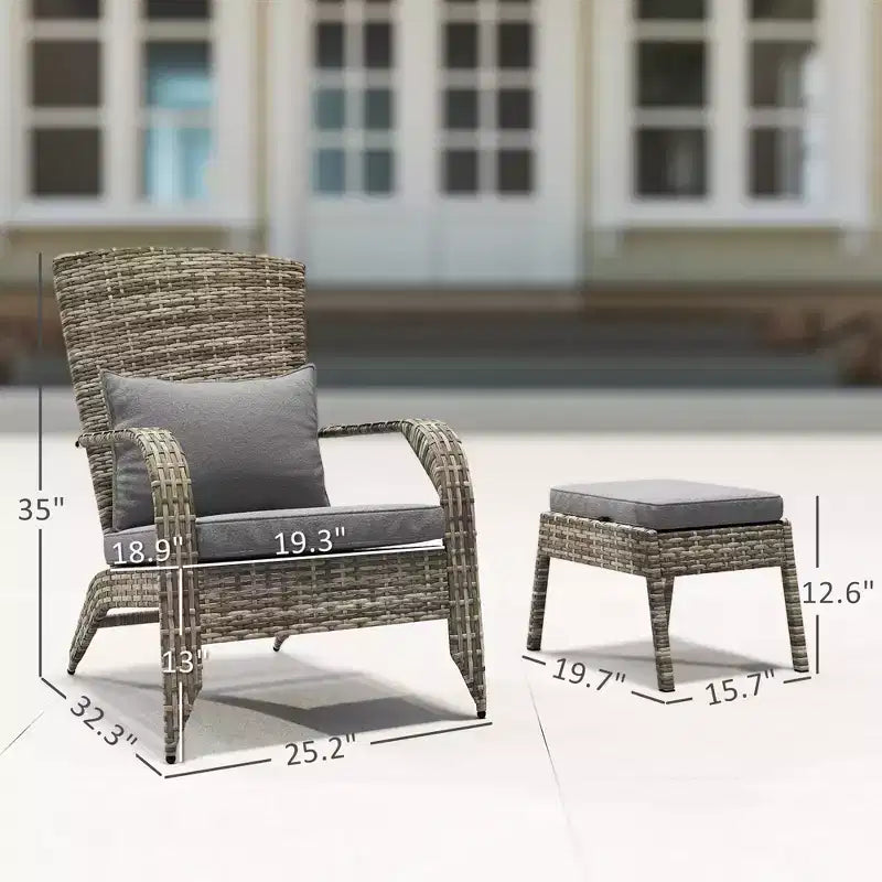 Sedia Adirondack in vimini per braciere con pouf e cuscini