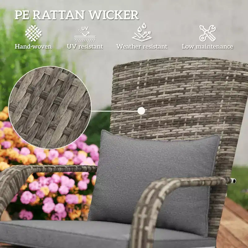 Sedia Adirondack in vimini per braciere con pouf e cuscini
