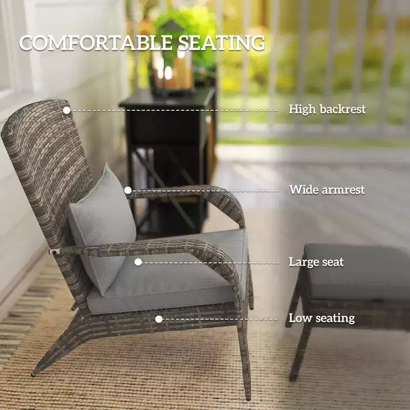 Sedia Adirondack in vimini per braciere con pouf e cuscini