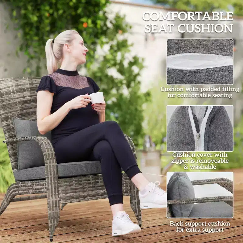 Sedia Adirondack in vimini per braciere con pouf e cuscini