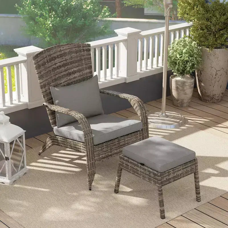 Sedia Adirondack in vimini per braciere con pouf e cuscini