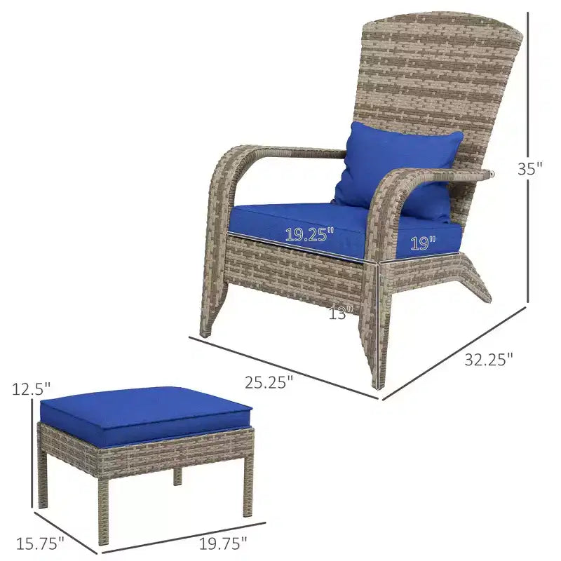 Sedia Adirondack in vimini per braciere con pouf e cuscini