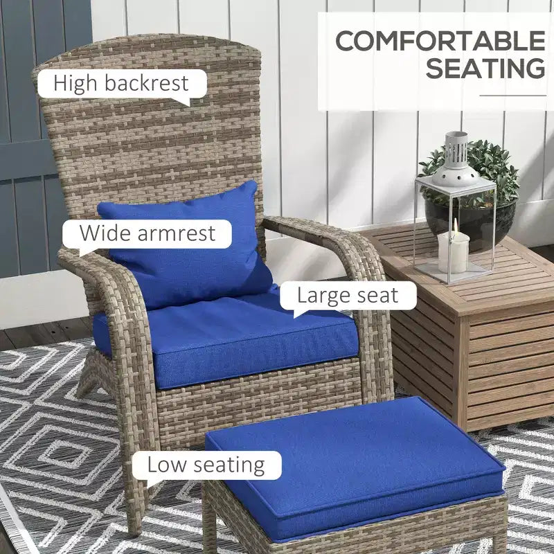 Sedia Adirondack in vimini per braciere con pouf e cuscini