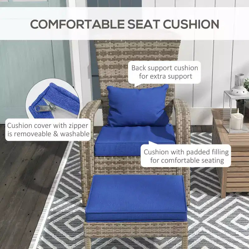 Sedia Adirondack in vimini per braciere con pouf e cuscini