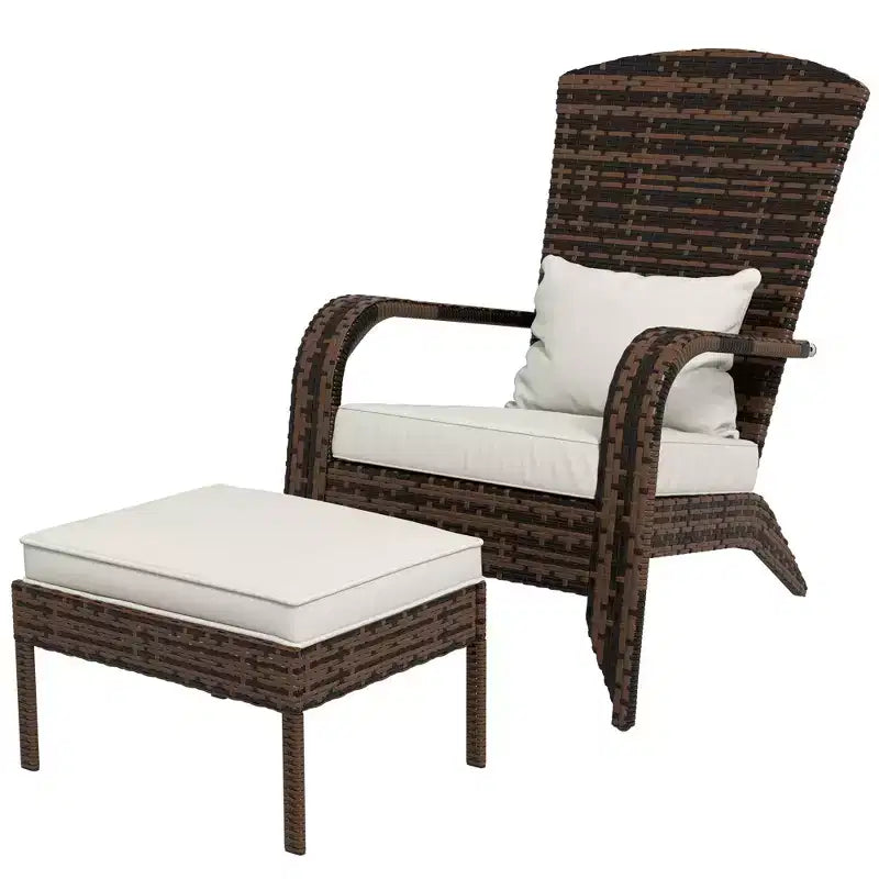 Sedia Adirondack in vimini per braciere con pouf e cuscini