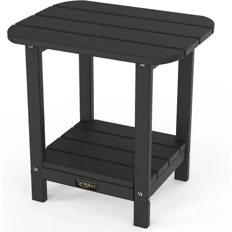 VINGLI Outdoor Side Table with 2 Layer Storage, HDPE All Weather Adirondack End Tables, Small Outdoor Table Patio Side Table for Porch Backyard Pool