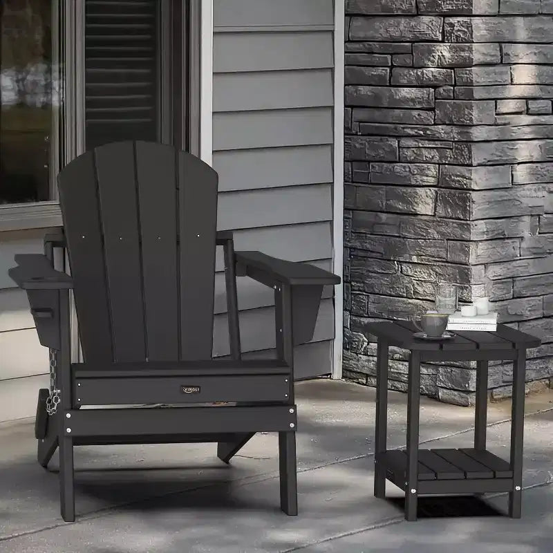 Tavolino da esterno VINGLI con 2 ripiani, tavolini da esterno Adirondack in HDPE per tutte le stagioni, tavolino piccolo da esterno per portico, cortile, piscina