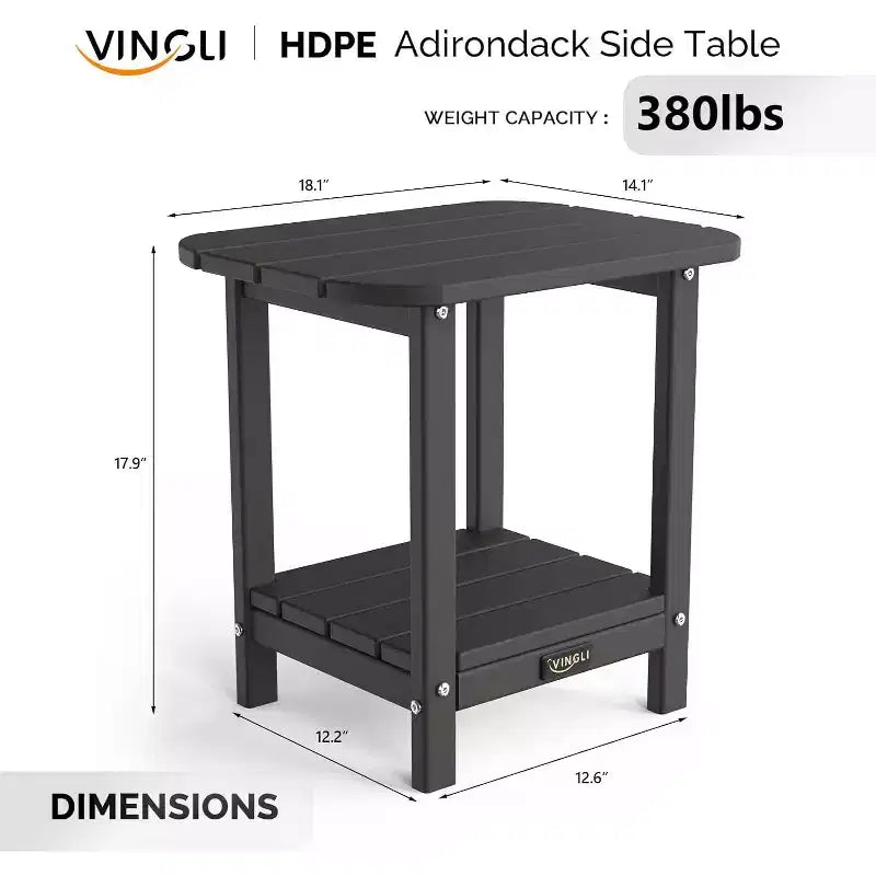 Tavolino da esterno VINGLI con 2 ripiani, tavolini da esterno Adirondack in HDPE per tutte le stagioni, tavolino piccolo da esterno per portico, cortile, piscina