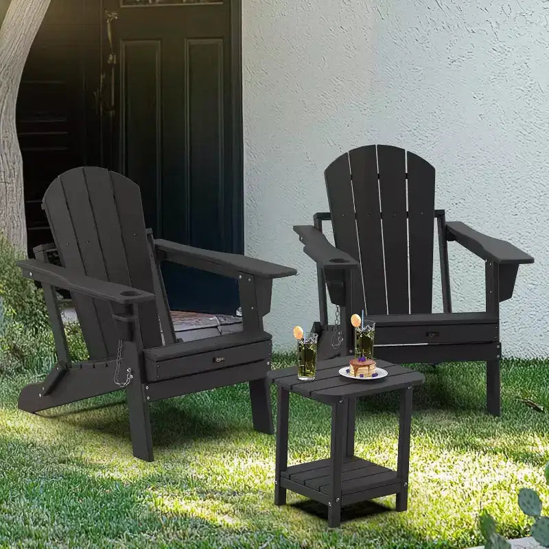 Tavolino da esterno VINGLI con 2 ripiani, tavolini da esterno Adirondack in HDPE per tutte le stagioni, tavolino piccolo da esterno per portico, cortile, piscina