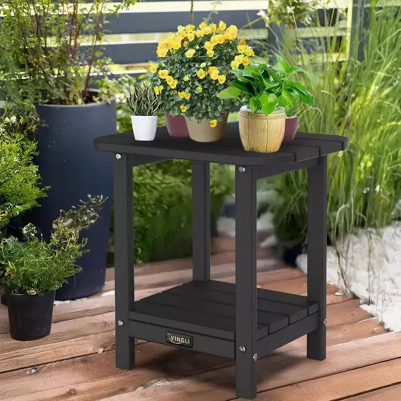 Tavolino da esterno VINGLI con 2 ripiani, tavolini da esterno Adirondack in HDPE per tutte le stagioni, tavolino piccolo da esterno per portico, cortile, piscina