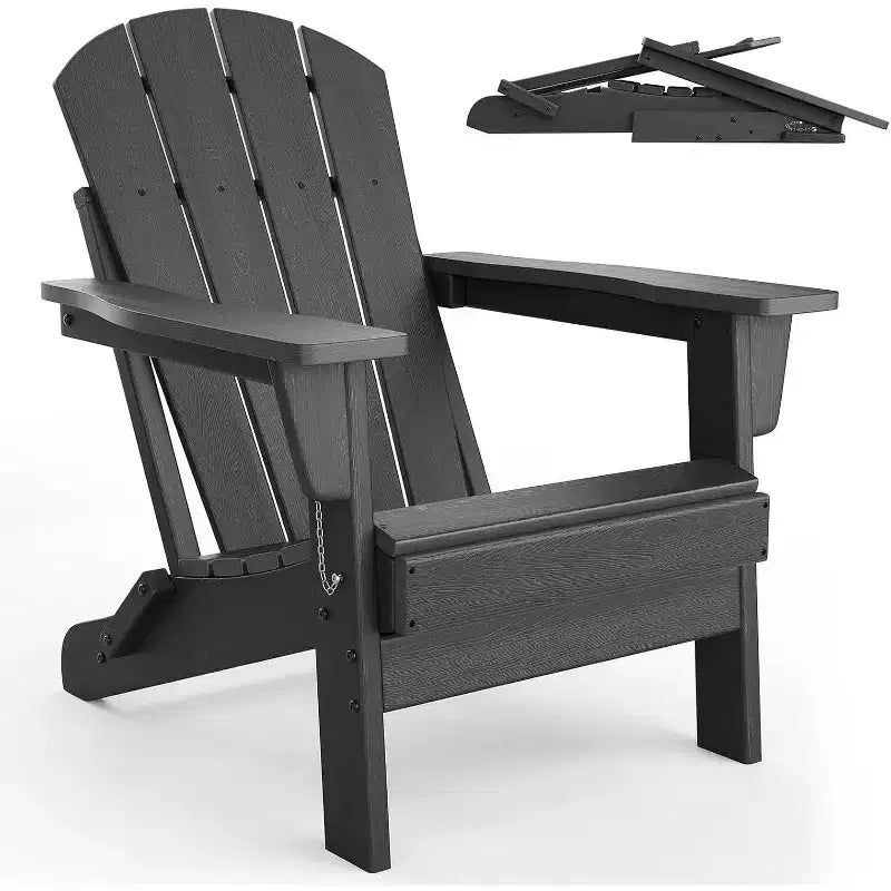 Acekool Sedie Pieghevoli Adirondack set da 2, Sedia da Esterno in Plastica HDPE con Texture Legno, 172kg, per Patio/Terrazza/Giardino