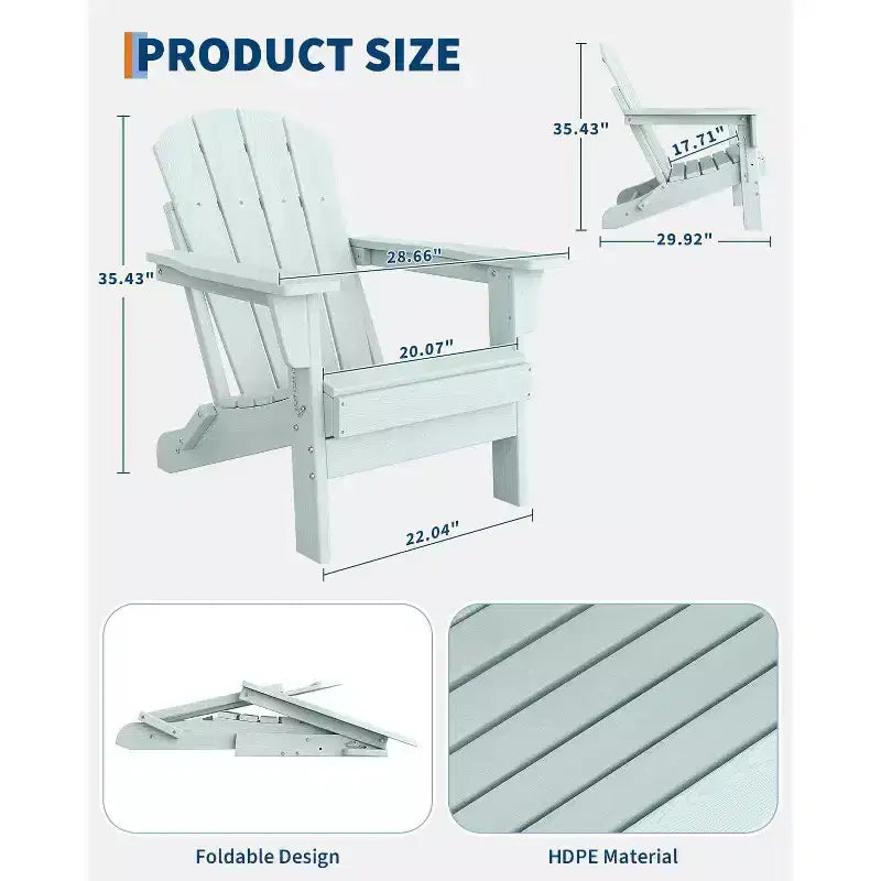 Acekool Sedie Pieghevoli Adirondack set da 2, Sedia da Esterno in Plastica HDPE con Texture Legno, 172kg, per Patio/Terrazza/Giardino