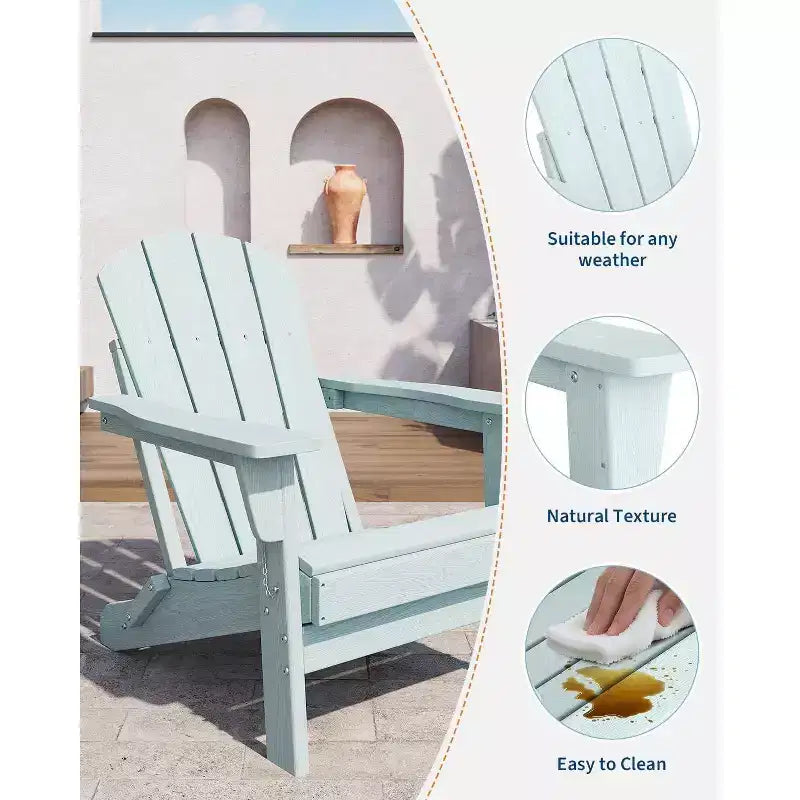 Acekool Sedie Pieghevoli Adirondack set da 2, Sedia da Esterno in Plastica HDPE con Texture Legno, 172kg, per Patio/Terrazza/Giardino