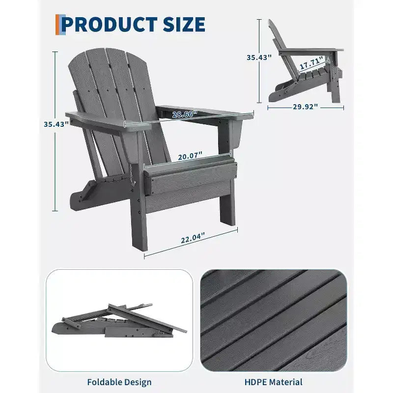 Acekool Sedie Pieghevoli Adirondack set da 2, Sedia da Esterno in Plastica HDPE con Texture Legno, 172kg, per Patio/Terrazza/Giardino