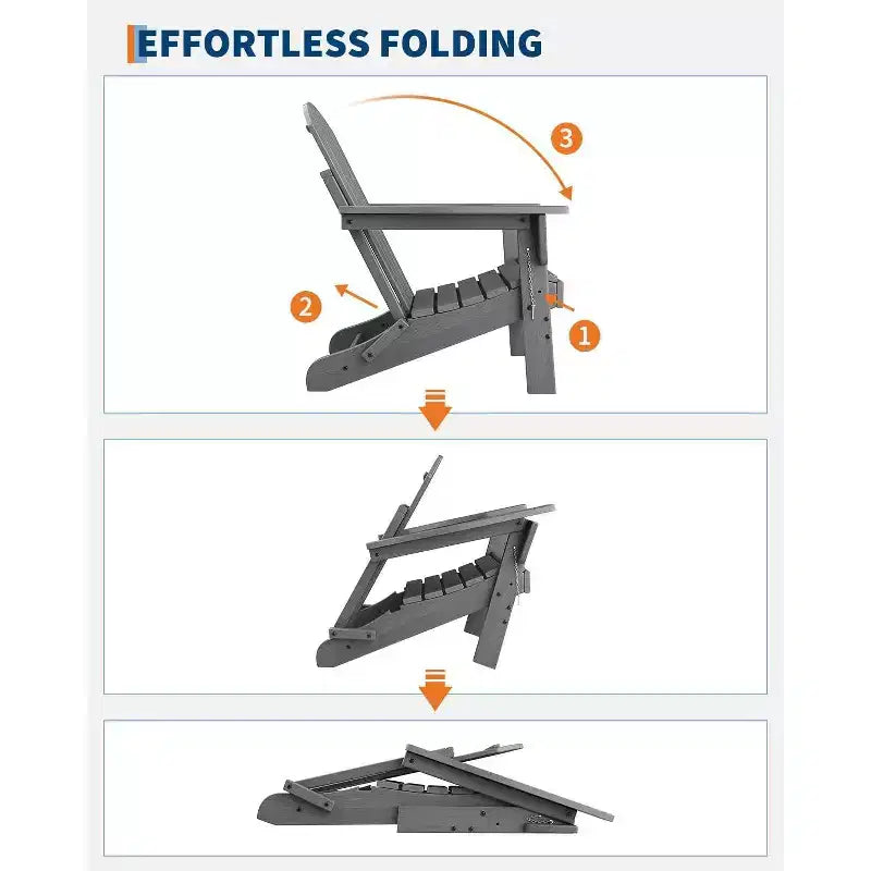 Acekool Sedie Pieghevoli Adirondack set da 2, Sedia da Esterno in Plastica HDPE con Texture Legno, 172kg, per Patio/Terrazza/Giardino
