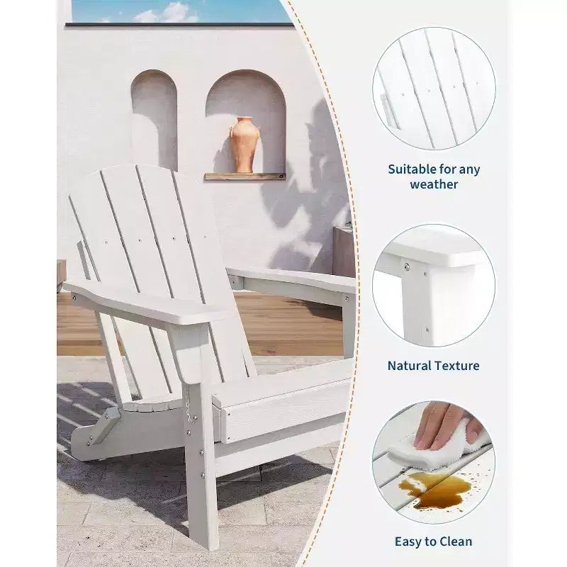Acekool Sedie Pieghevoli Adirondack set da 2, Sedia da Esterno in Plastica HDPE con Texture Legno, 172kg, per Patio/Terrazza/Giardino