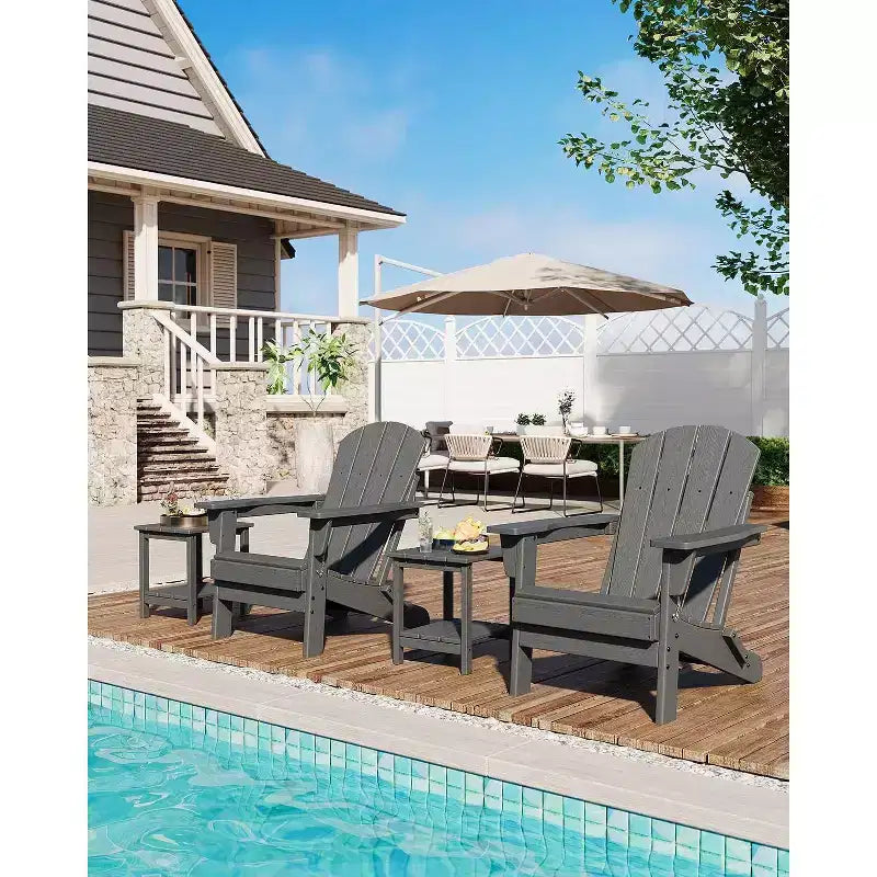 Acekool Sedie Pieghevoli Adirondack set da 2, Sedia da Esterno in Plastica HDPE con Texture Legno, 172kg, per Patio/Terrazza/Giardino