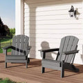Acekool Folding Adirondack Chairs set of 2, HDPE Plastic Outdoor Chair Wood Texture, 380lbs, Patio/Deck/Backyard