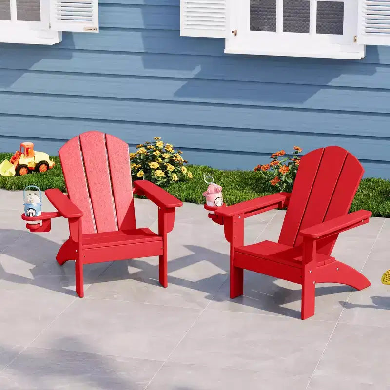 Chaises de patio Adirondack en plastique PEHD pour enfants WestinTrends Malibu avec porte-gobelets (lot de 2)