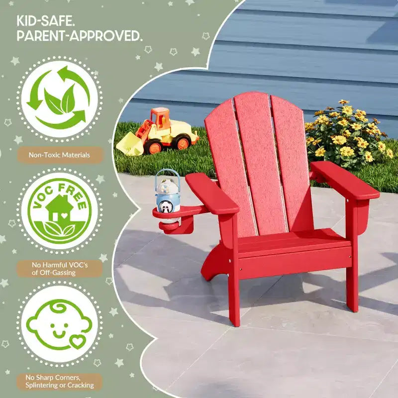 Chaises de patio Adirondack en plastique PEHD pour enfants WestinTrends Malibu avec porte-gobelets (lot de 2)