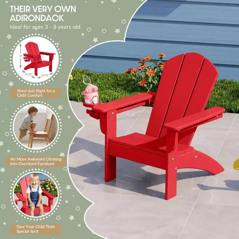 Chaises de patio Adirondack en plastique PEHD pour enfants WestinTrends Malibu avec porte-gobelets (lot de 2)