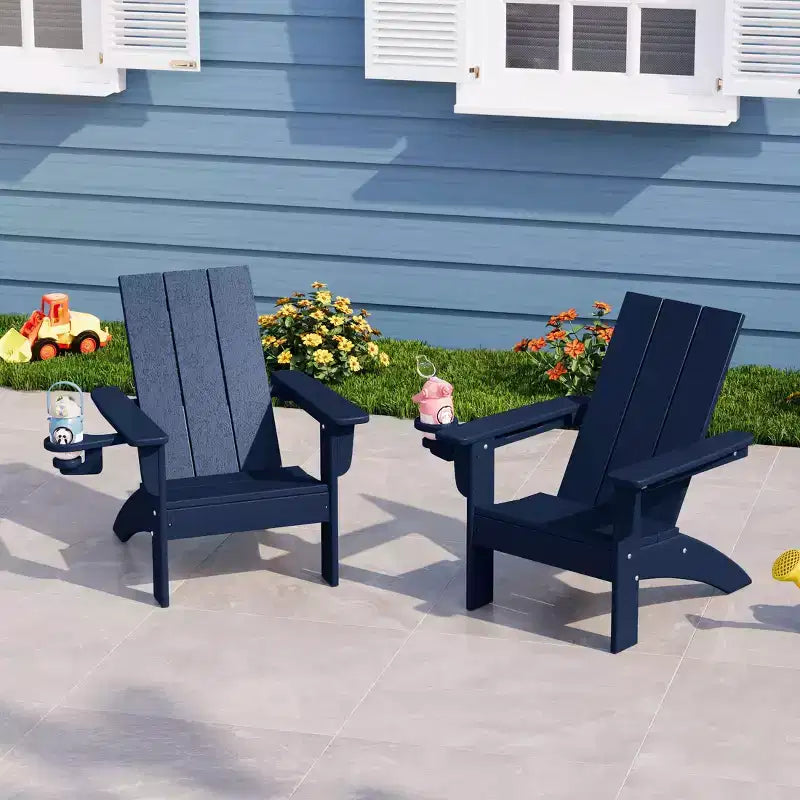 WestinTrends Ashore Sedie da patio moderne Adirondack per bambini in plastica HDPE da esterno con portabicchieri (set da 2)