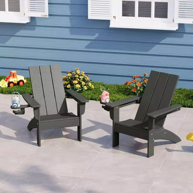 WestinTrends Ashore Sedie da patio moderne Adirondack per bambini in plastica HDPE da esterno con portabicchieri (set da 2)