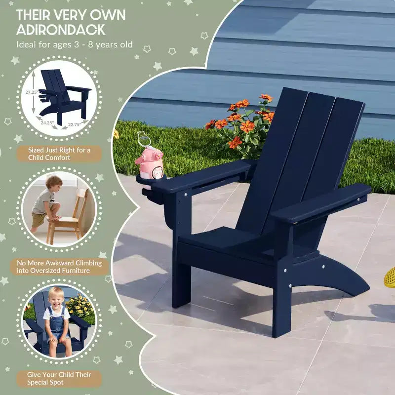 WestinTrends Ashore Sedie da patio moderne Adirondack per bambini in plastica HDPE da esterno con portabicchieri (set da 2)
