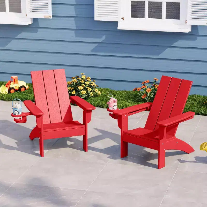 WestinTrends Ashore Sedie da patio moderne Adirondack per bambini in plastica HDPE da esterno con portabicchieri (set da 2)