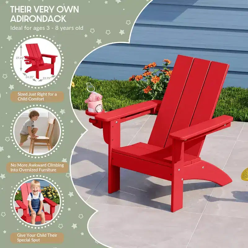 WestinTrends Ashore Sedie da patio moderne Adirondack per bambini in plastica HDPE da esterno con portabicchieri (set da 2)