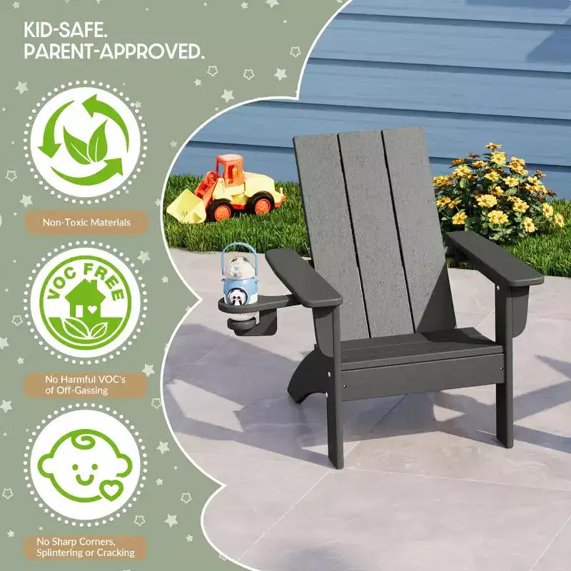 WestinTrends Ashore Sedie da patio moderne Adirondack per bambini in plastica HDPE da esterno con portabicchieri (set da 2)