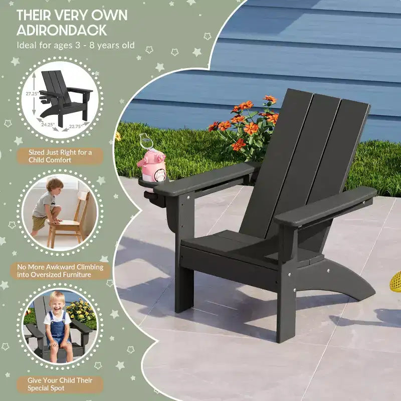 WestinTrends Ashore Sedie da patio moderne Adirondack per bambini in plastica HDPE da esterno con portabicchieri (set da 2)