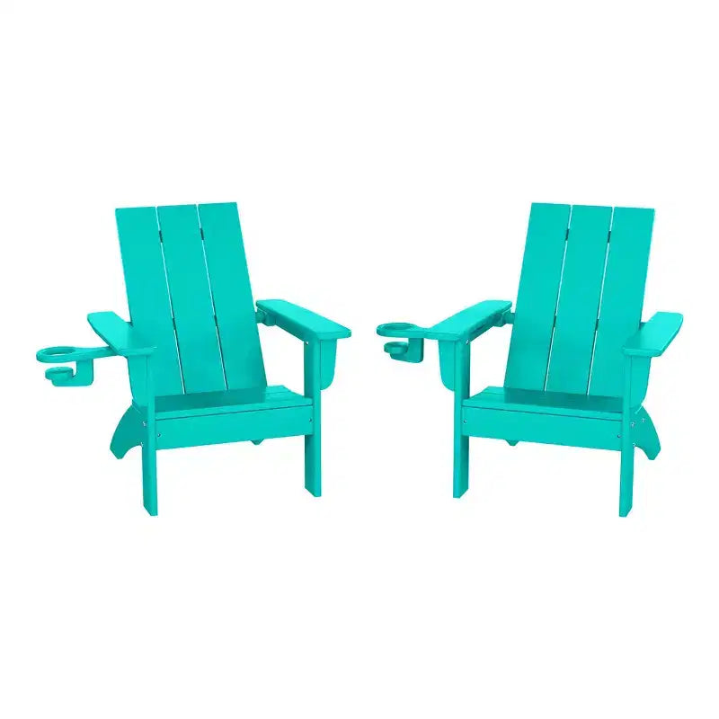 WestinTrends Ashore Sedie da patio moderne Adirondack per bambini in plastica HDPE da esterno con portabicchieri (set da 2)