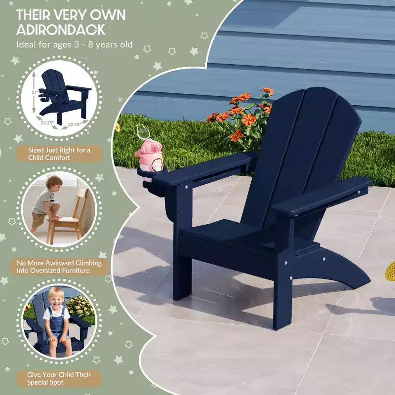 Ensemble de 3 chaises Adirondack WestinTrends Malibu en PEHD pour enfants avec table d'appoint carrée et porte-gobelets