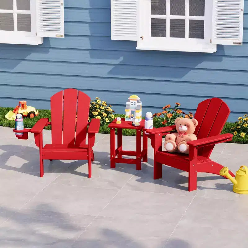Ensemble de 3 chaises Adirondack WestinTrends Malibu en PEHD pour enfants avec table d'appoint carrée et porte-gobelets
