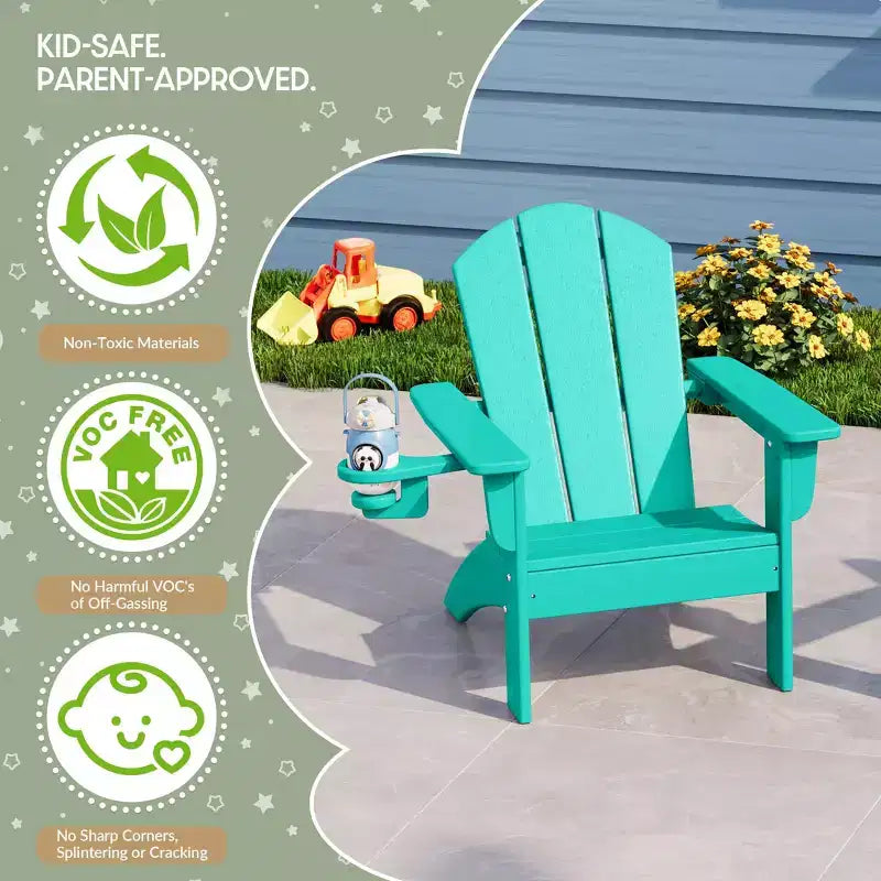 Ensemble de 3 chaises Adirondack WestinTrends Malibu en PEHD pour enfants avec table d'appoint carrée et porte-gobelets