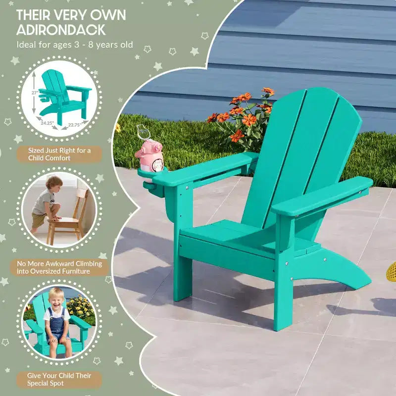 Ensemble de 3 chaises Adirondack WestinTrends Malibu en PEHD pour enfants avec table d'appoint carrée et porte-gobelets