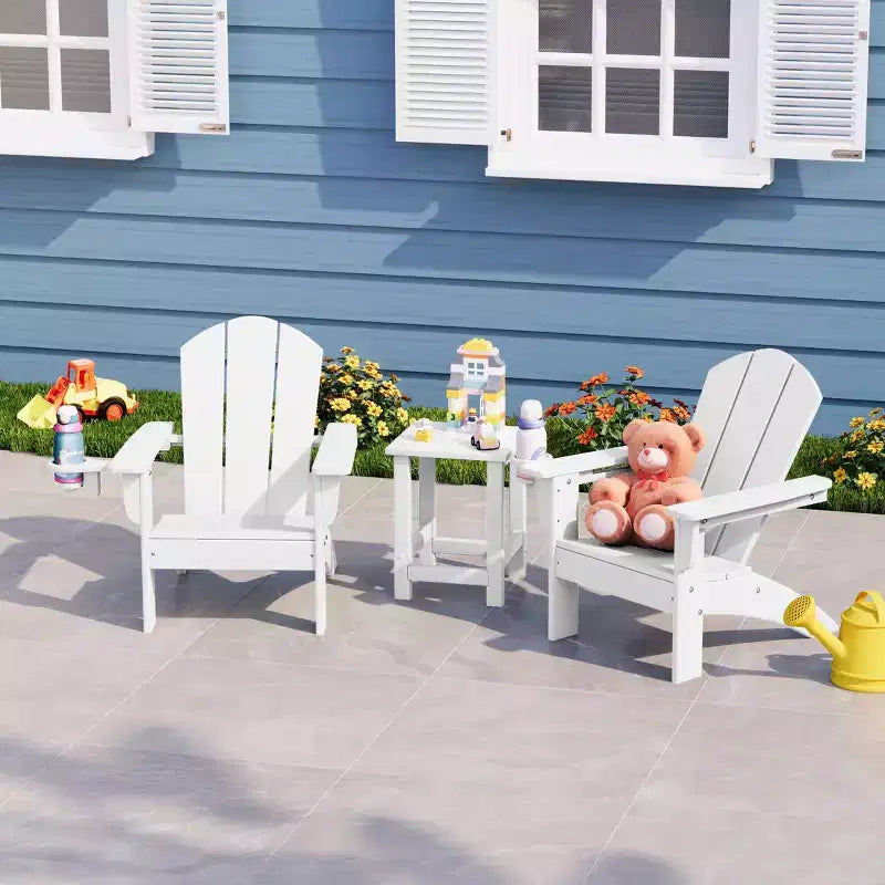 Ensemble de 3 chaises Adirondack WestinTrends Malibu en PEHD pour enfants avec table d'appoint carrée et porte-gobelets