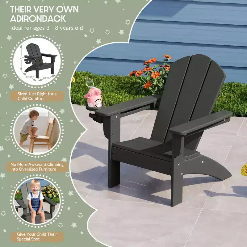 Ensemble de 3 chaises Adirondack WestinTrends Malibu en PEHD pour enfants avec table d'appoint carrée et porte-gobelets