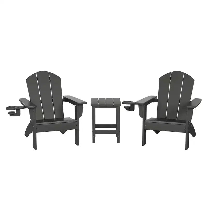 WestinTrends Malibu 3-Piece Kids HDPE Adirondack Chairs Set with Square Side Table and Cup Holders