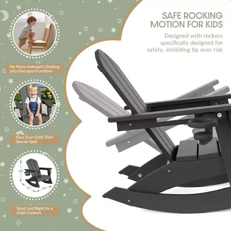 WestinTrends Malibu Sedie a dondolo classiche Adirondack per bambini piccoli in HDPE da esterno (set da 2)