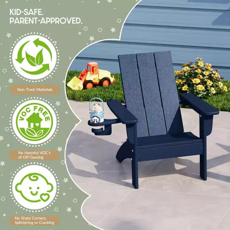 Ensemble de 3 chaises Adirondack modernes WestinTrends Ashore en PEHD pour enfants avec table d'appoint carrée et porte-gobelets