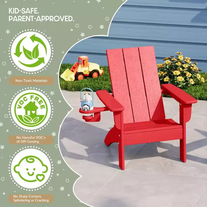 Ensemble de 3 chaises Adirondack modernes WestinTrends Ashore en PEHD pour enfants avec table d'appoint carrée et porte-gobelets