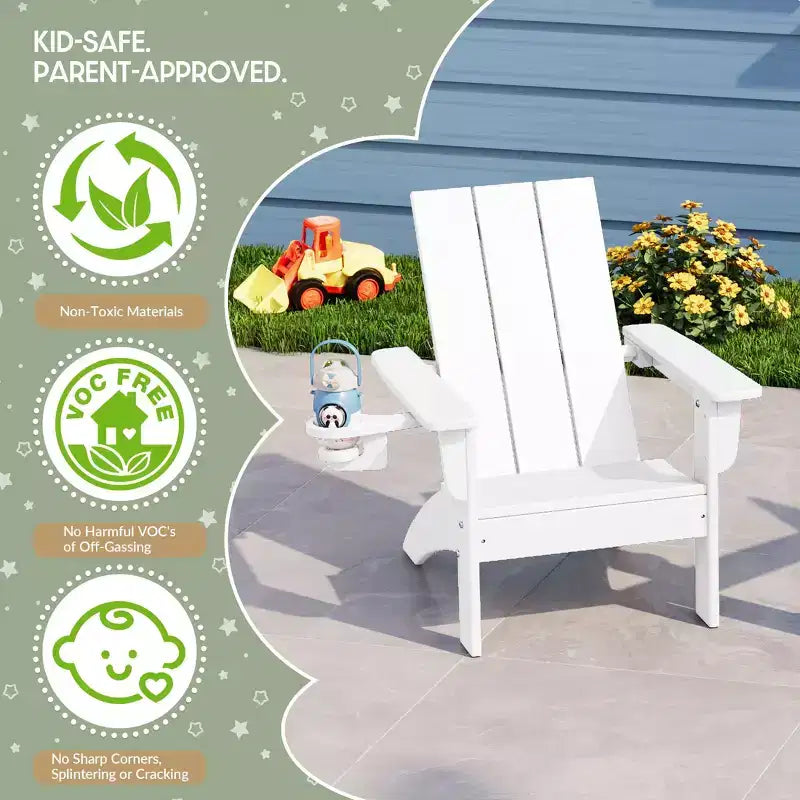 Ensemble de 3 chaises Adirondack modernes WestinTrends Ashore en PEHD pour enfants avec table d'appoint carrée et porte-gobelets