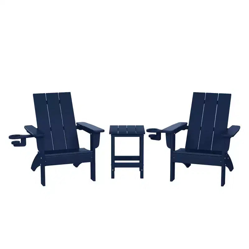 Set di sedie Adirondack moderne WestinTrends Ashore a 3 pezzi per bambini in HDPE con tavolino quadrato e portabicchieri