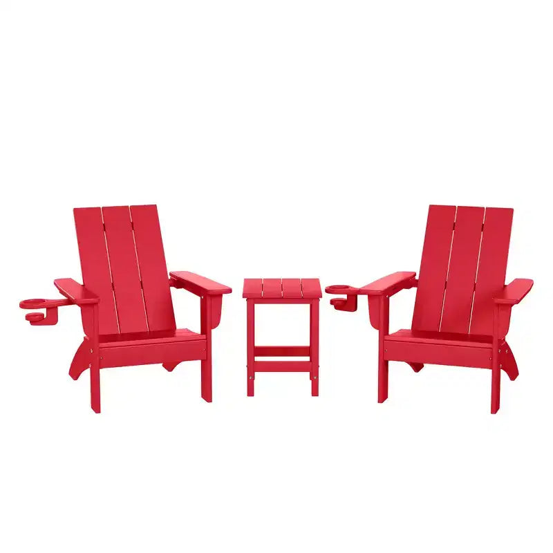 Set di sedie Adirondack moderne WestinTrends Ashore a 3 pezzi per bambini in HDPE con tavolino quadrato e portabicchieri
