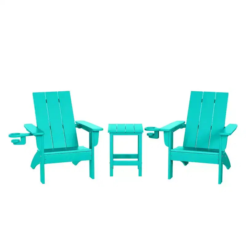 Set di sedie Adirondack moderne WestinTrends Ashore a 3 pezzi per bambini in HDPE con tavolino quadrato e portabicchieri