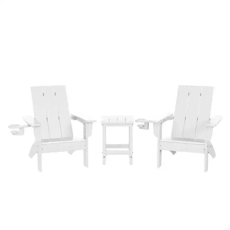 Set di sedie Adirondack moderne WestinTrends Ashore a 3 pezzi per bambini in HDPE con tavolino quadrato e portabicchieri